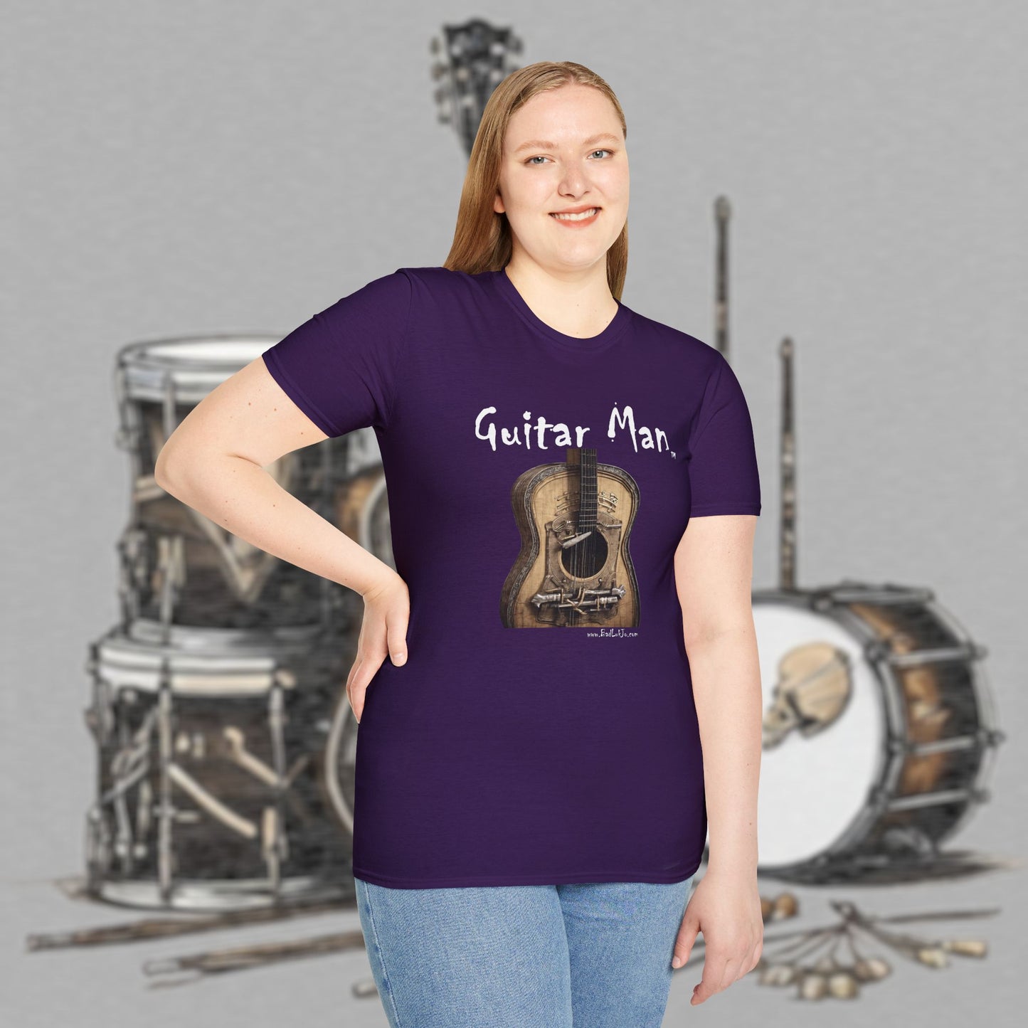 Bad Luk Jo "Guitar Man" T-Shirt - No Printing on Back - Unisex Softstyle T-Shirt - Perfect for Musicians and Music Lovers - FREE ECONOMY SHIPPING