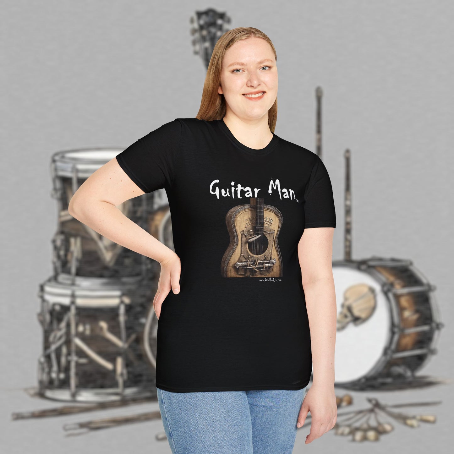 Bad Luk Jo "Guitar Man" T-Shirt - No Printing on Back - Unisex Softstyle T-Shirt - Perfect for Musicians and Music Lovers - FREE ECONOMY SHIPPING