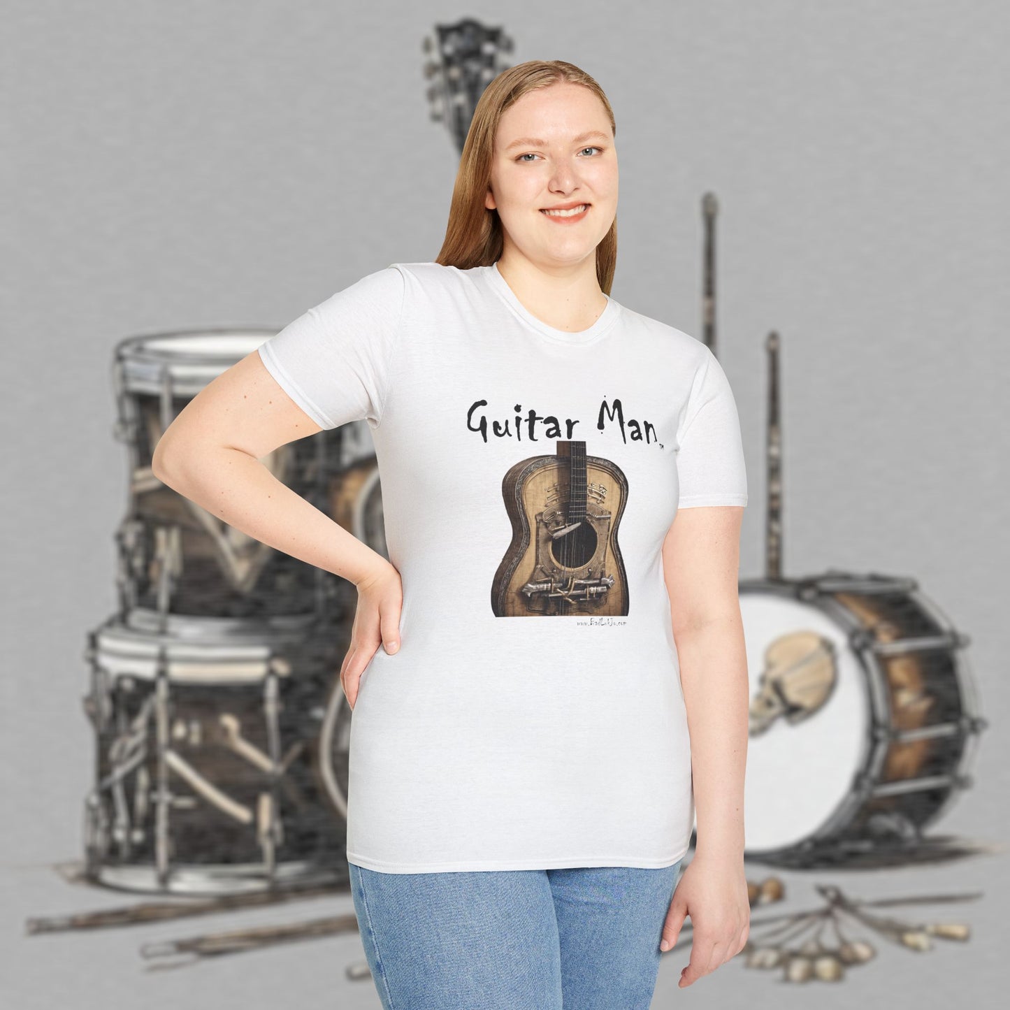 Bad Luk Jo "Guitar Man" T-Shirt - No Printing on Back - Unisex Softstyle T-Shirt - Perfect for Musicians and Music Lovers - FREE ECONOMY SHIPPING