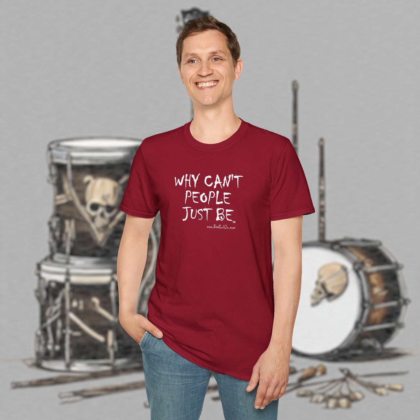 Bad Luk Jo "Why Can't People Just Be" - Unisex Softstyle T-Shirt - Perfect for Musicians and Music Lovers - FREE ECONOMY SHIPPING