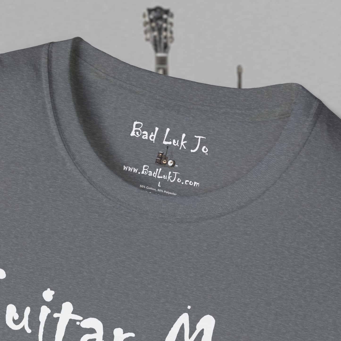 Bad Luk Jo "Guitar Man" T-Shirt - No Printing on Back - Unisex Softstyle T-Shirt - Perfect for Musicians and Music Lovers - FREE ECONOMY SHIPPING
