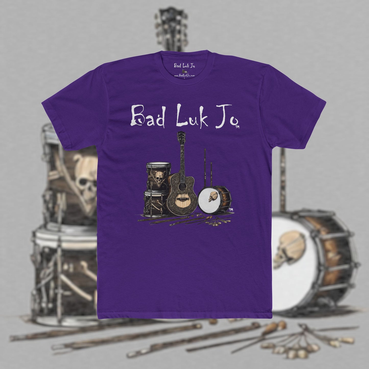 Bad Luk Jo T-Shirt - ORIGINAL Design with Website on Back - Unisex Cotton "Crew Tee" - Classic Fit (Tighter) - Perfect for Musicians and Music Lovers - FREE ECONOMY SHIPPING