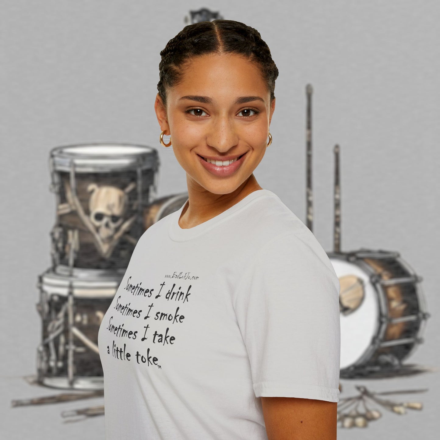 Bad Luk Jo "Sometimes I drink, Sometimes I smoke, Sometimes I take a little toke" - Unisex Softstyle T-Shirt - FREE ECONOMY SHIPPING