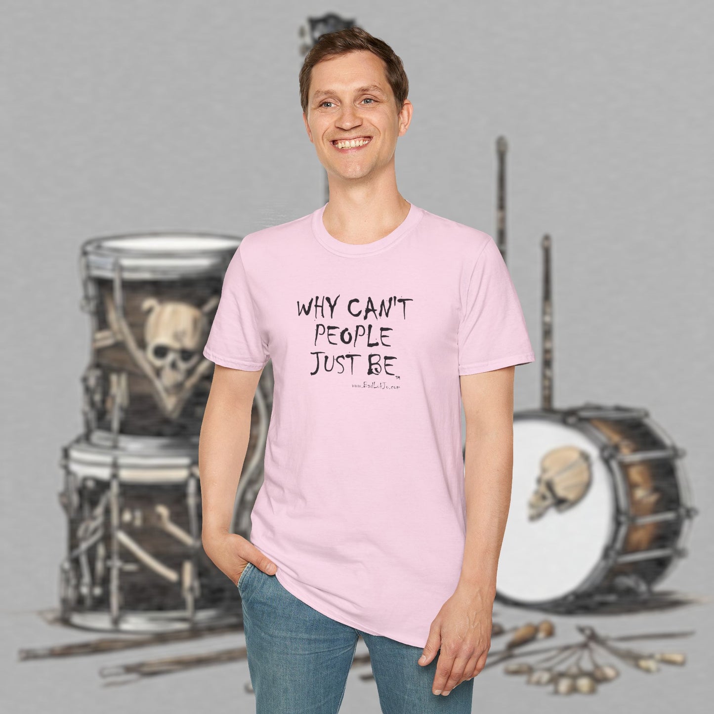 Bad Luk Jo "Why Can't People Just Be" - Unisex Softstyle T-Shirt - Perfect for Musicians and Music Lovers - FREE ECONOMY SHIPPING