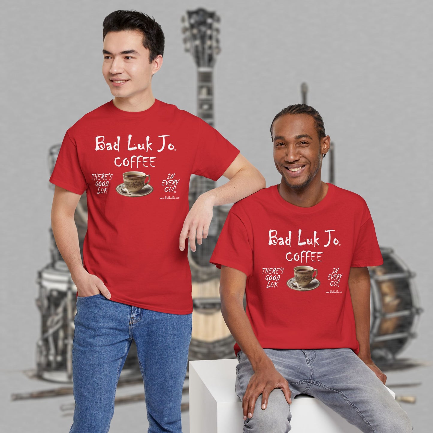 Bad Luk Jo Unisex Heavy Cotton Tee - "There's Good Luk in Every Cup" - Perfect Gift for Coffee Lovers - FREE ECONOMY SHIPPING