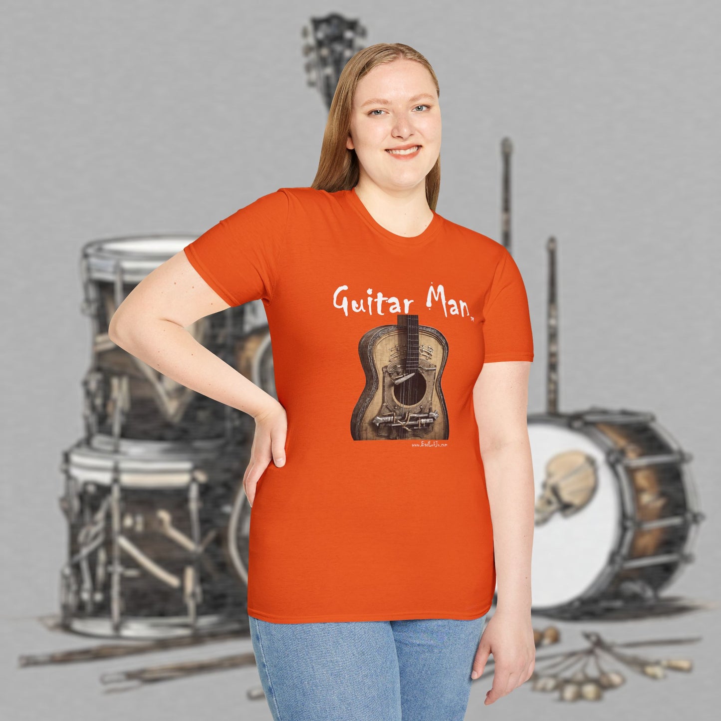 Bad Luk Jo "Guitar Man" T-Shirt - No Printing on Back - Unisex Softstyle T-Shirt - Perfect for Musicians and Music Lovers - FREE ECONOMY SHIPPING