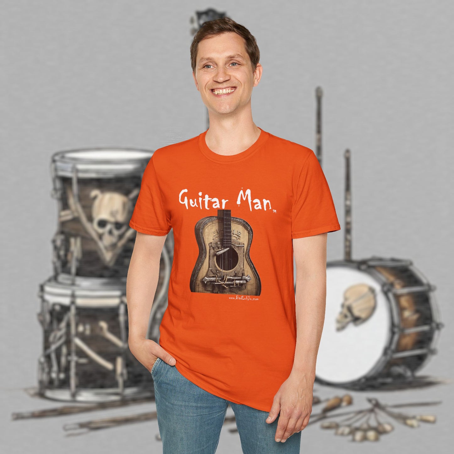 Bad Luk Jo "Guitar Man" T-Shirt - No Printing on Back - Unisex Softstyle T-Shirt - Perfect for Musicians and Music Lovers - FREE ECONOMY SHIPPING