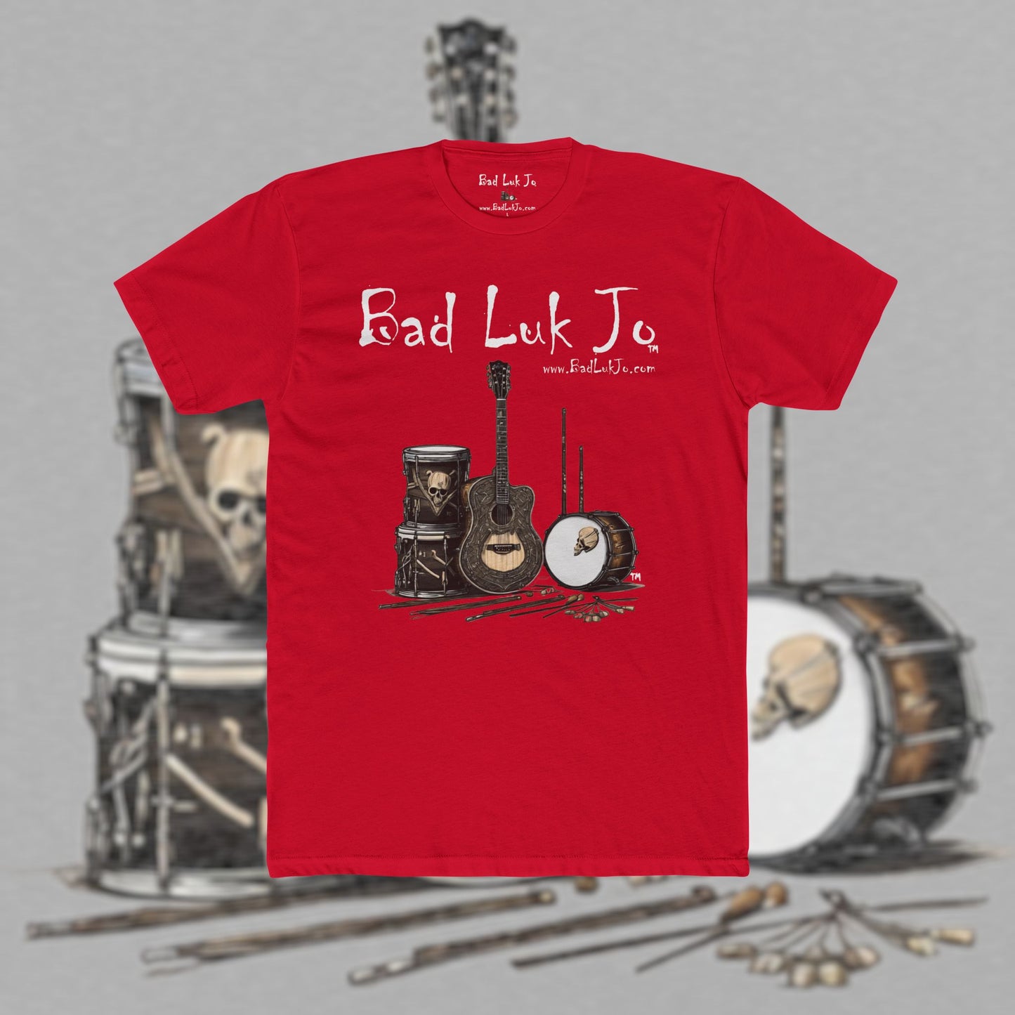 Bad Luk Jo T-Shirt - Alternate Design - No Printing on Back - Unisex Cotton "Crew Tee" - Classic Fit (Tighter) - Perfect for Musicians and Music Lovers - FREE ECONOMY SHIPPING