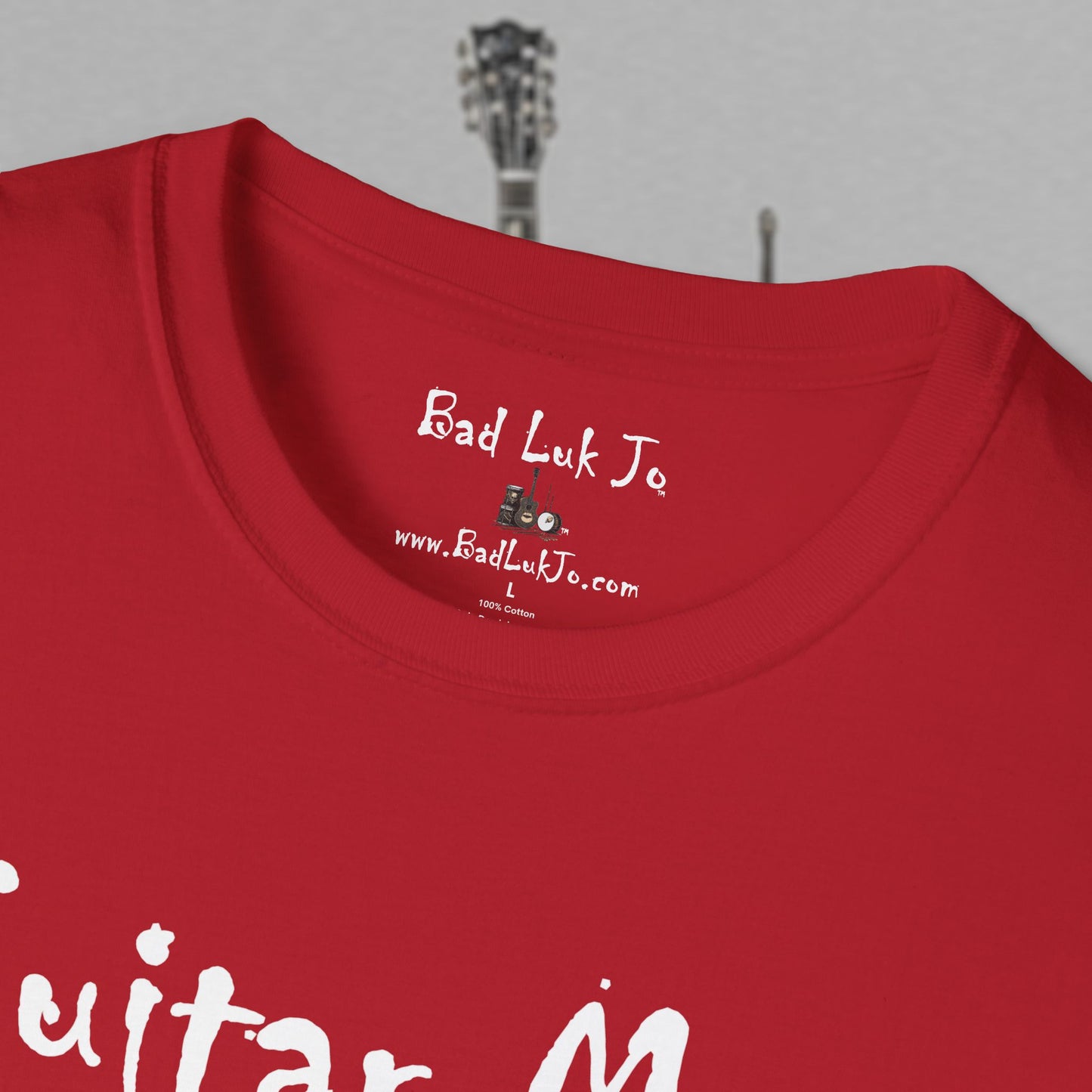 Bad Luk Jo "Guitar Man" T-Shirt - No Printing on Back - Unisex Softstyle T-Shirt - Perfect for Musicians and Music Lovers - FREE ECONOMY SHIPPING