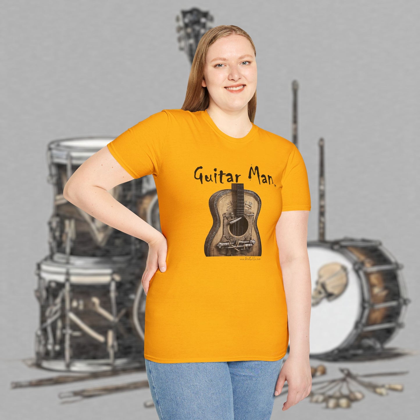 Bad Luk Jo "Guitar Man" T-Shirt - No Printing on Back - Unisex Softstyle T-Shirt - Perfect for Musicians and Music Lovers - FREE ECONOMY SHIPPING