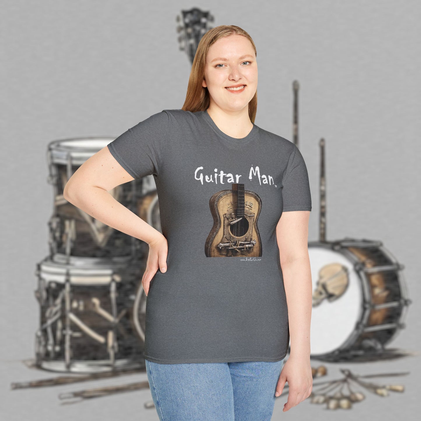 Bad Luk Jo "Guitar Man" T-Shirt - No Printing on Back - Unisex Softstyle T-Shirt - Perfect for Musicians and Music Lovers - FREE ECONOMY SHIPPING