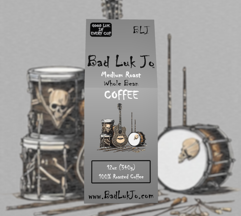 Bad Luk Jo Medium Roast Whole Bean Coffee - There's Good Luk in Every Cup - 12oz. - FREE STANDARD SHIPPING