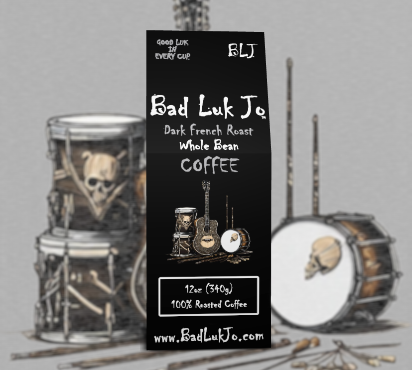 Bad Luk Jo Dark French Roast Whole Bean Coffee - There's Good Luk in Every Cup - 12oz. - FREE STANDARD SHIPPING