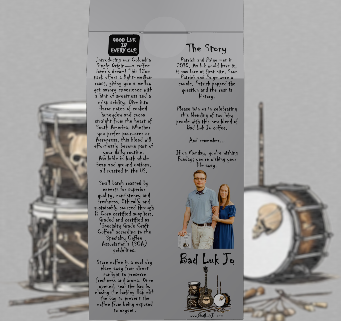 Bad Luk Jo "The Kleman Blend" Light-Medium Roast Ground Coffee - There's Good Luk in Every Cup - 12oz. - FREE STANDARD SHIPPING