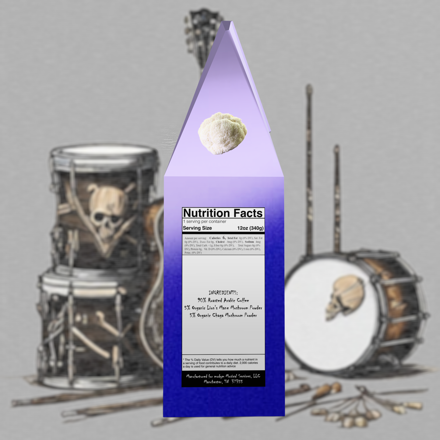 Bad Luk Jo MUSHROOM COFFEE Smooth-Medium Roast Ground - There's Good Luk in Every Cup - 12oz. - FREE STANDARD SHIPPING