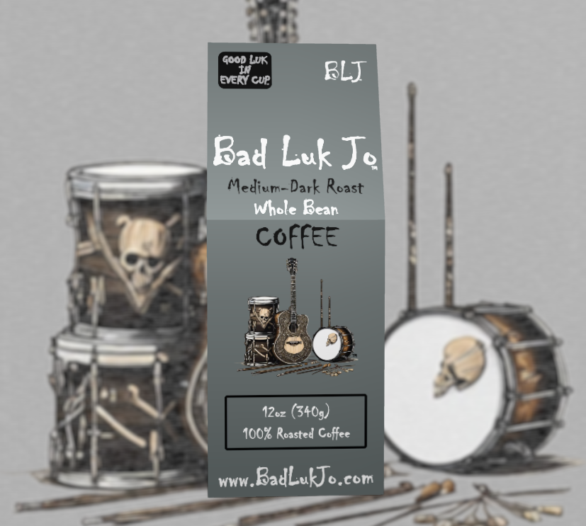 Bad Luk Jo Medium-Dark Roast Whole Bean Coffee - There's Good Luk in Every Cup - 12oz. - FREE STANDARD SHIPPING