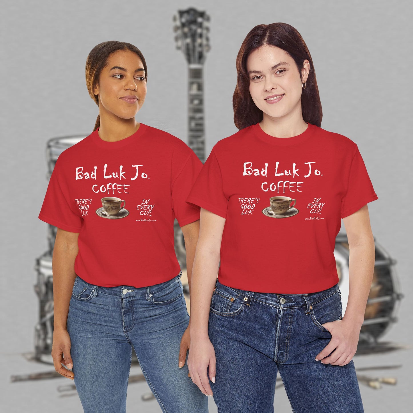 Bad Luk Jo Unisex Heavy Cotton Tee - "There's Good Luk in Every Cup" - Perfect Gift for Coffee Lovers - FREE ECONOMY SHIPPING
