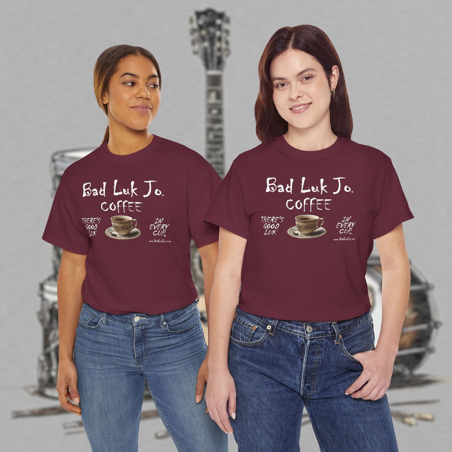Bad Luk Jo Unisex Heavy Cotton Tee - "There's Good Luk in Every Cup" - Perfect Gift for Coffee Lovers - FREE ECONOMY SHIPPING