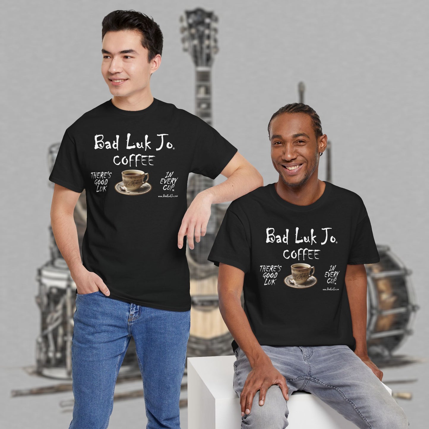 Bad Luk Jo Unisex Heavy Cotton Tee - "There's Good Luk in Every Cup" - Perfect Gift for Coffee Lovers - FREE ECONOMY SHIPPING