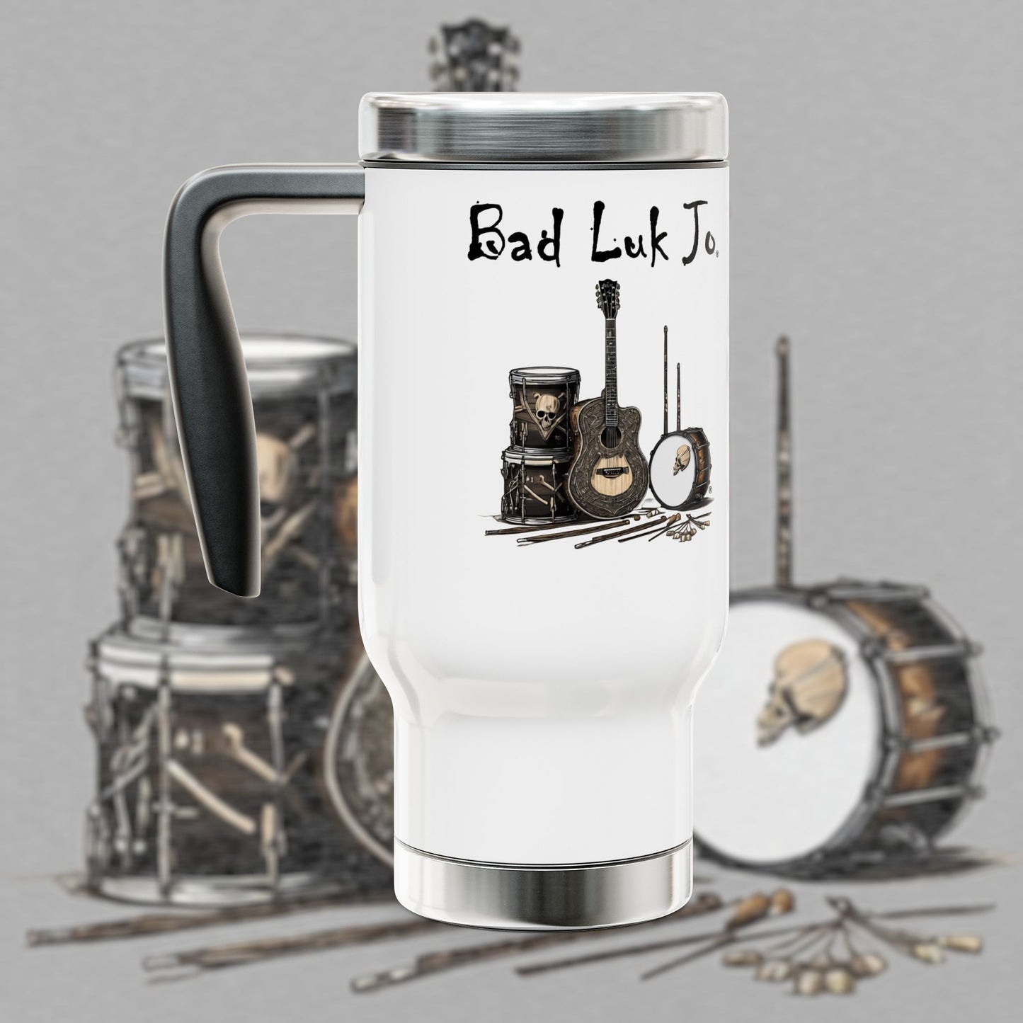 Bad Luk Jo Stainless Steel Travel Mug - 14oz Coffee Lover's Beverage Tumbler with Handle - FREE ECONOMY SHIPPING