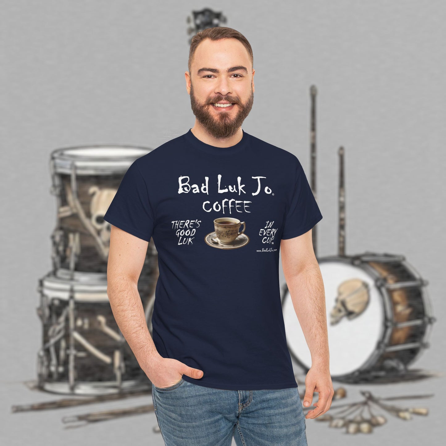 Bad Luk Jo Unisex Heavy Cotton Tee - "There's Good Luk in Every Cup" - Perfect Gift for Coffee Lovers - FREE ECONOMY SHIPPING