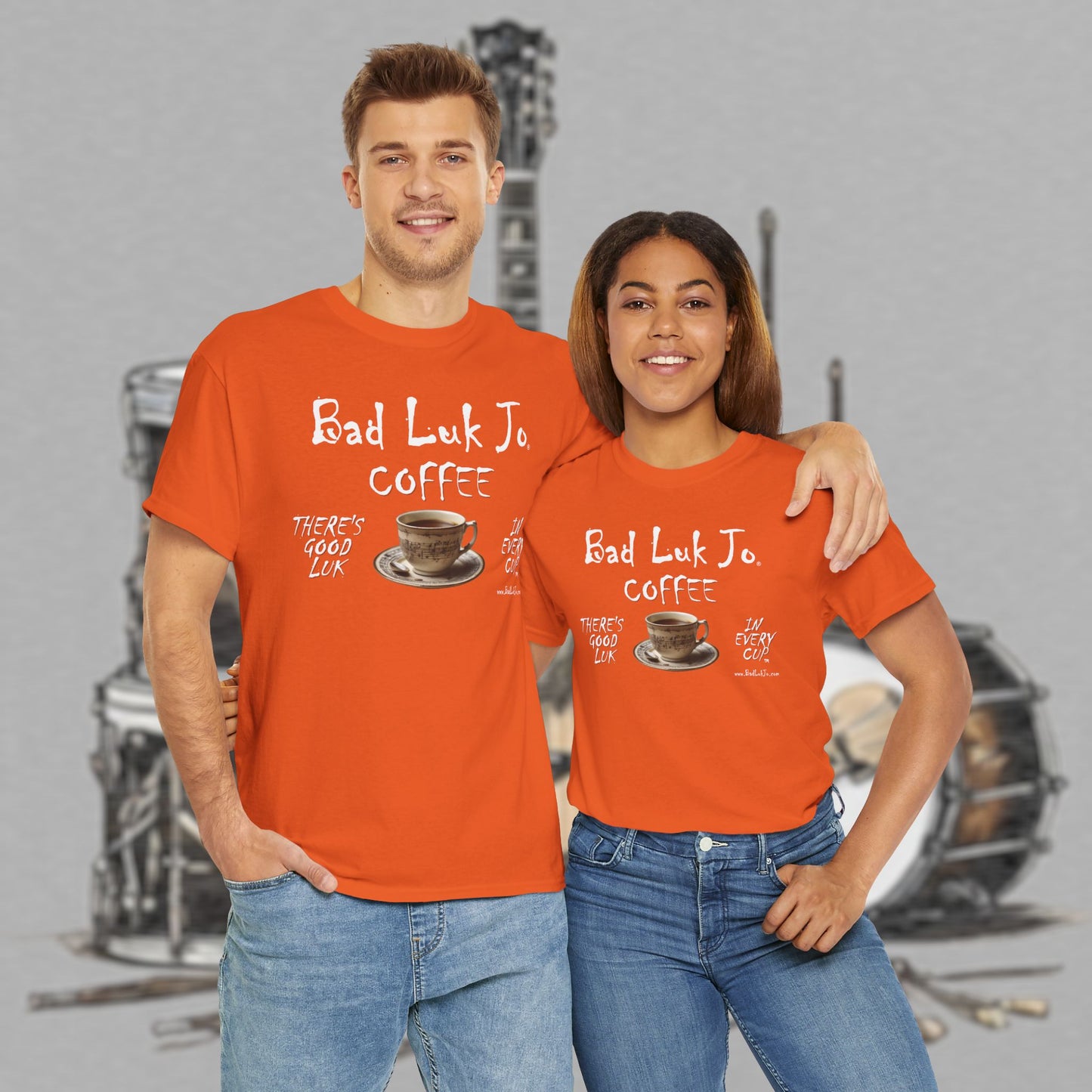 Bad Luk Jo Unisex Heavy Cotton Tee - "There's Good Luk in Every Cup" - Perfect Gift for Coffee Lovers - FREE ECONOMY SHIPPING
