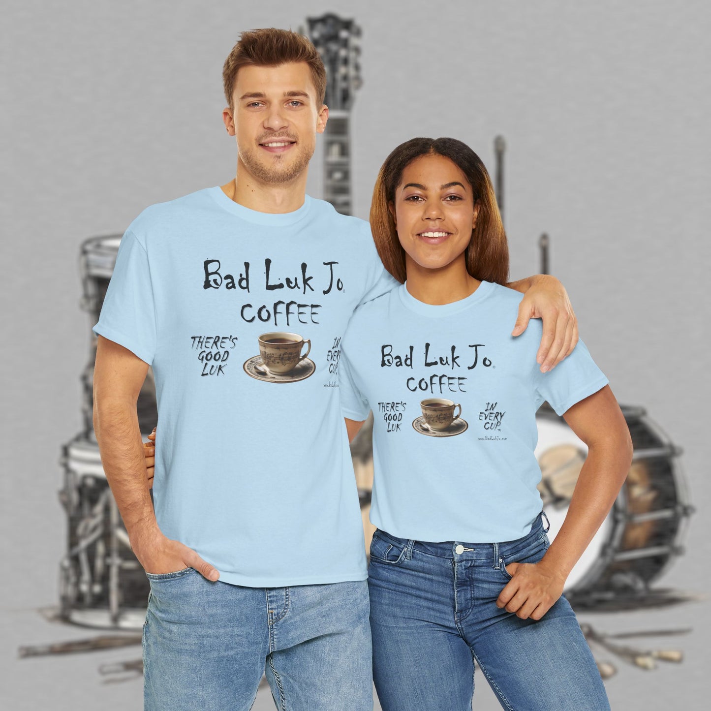 Bad Luk Jo Unisex Heavy Cotton Tee - "There's Good Luk in Every Cup" - Perfect Gift for Coffee Lovers - FREE ECONOMY SHIPPING