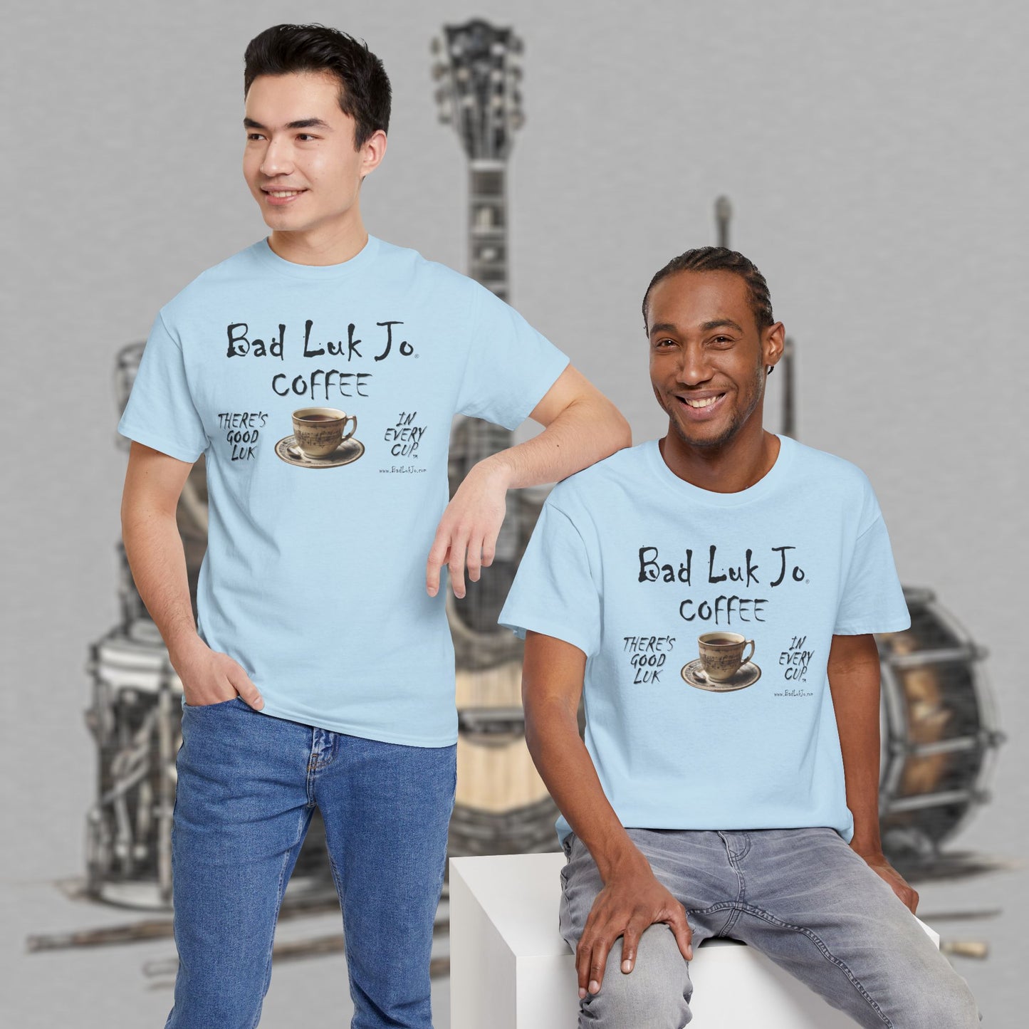 Bad Luk Jo Unisex Heavy Cotton Tee - "There's Good Luk in Every Cup" - Perfect Gift for Coffee Lovers - FREE ECONOMY SHIPPING