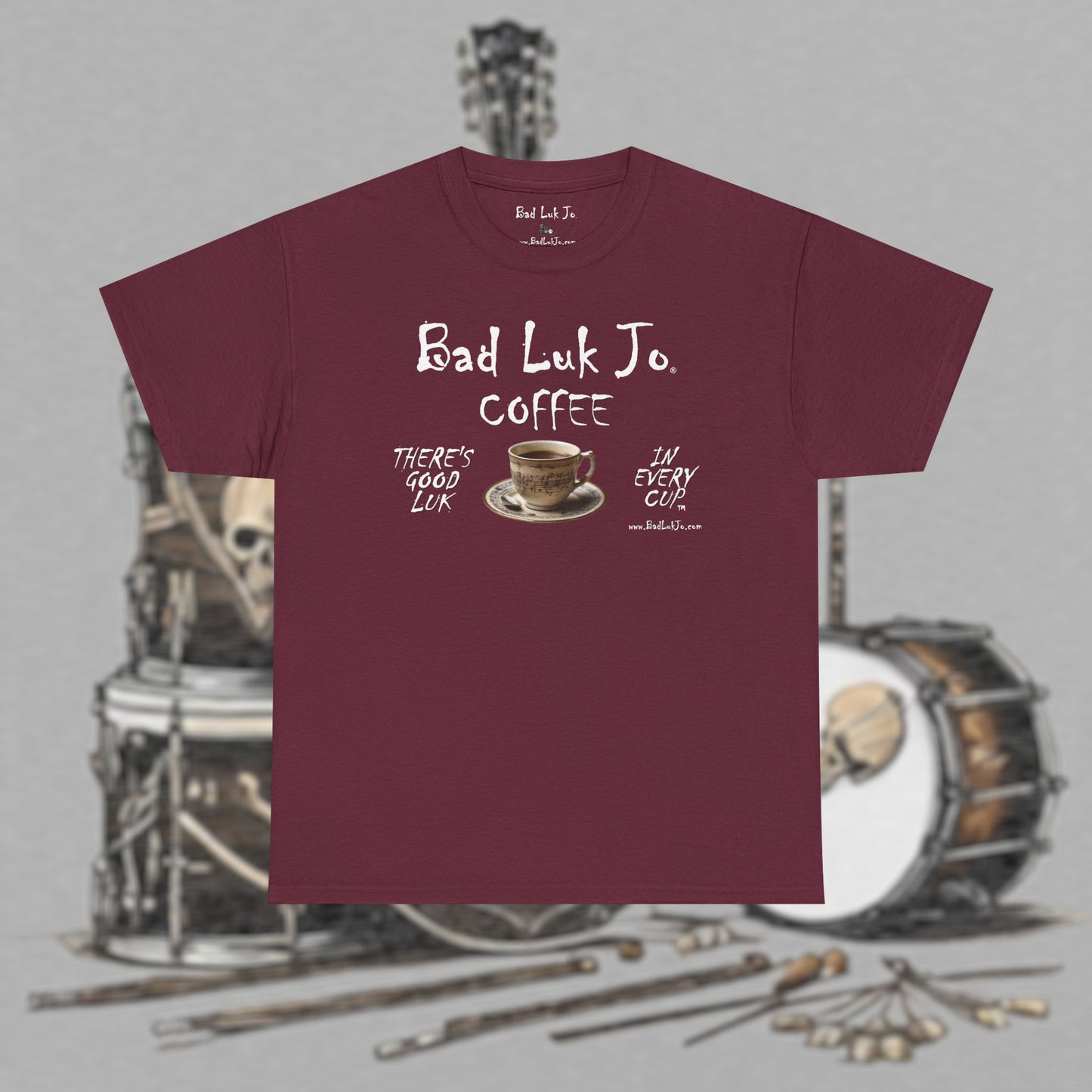 Bad Luk Jo Unisex Heavy Cotton Tee - "There's Good Luk in Every Cup" - Perfect Gift for Coffee Lovers - FREE ECONOMY SHIPPING