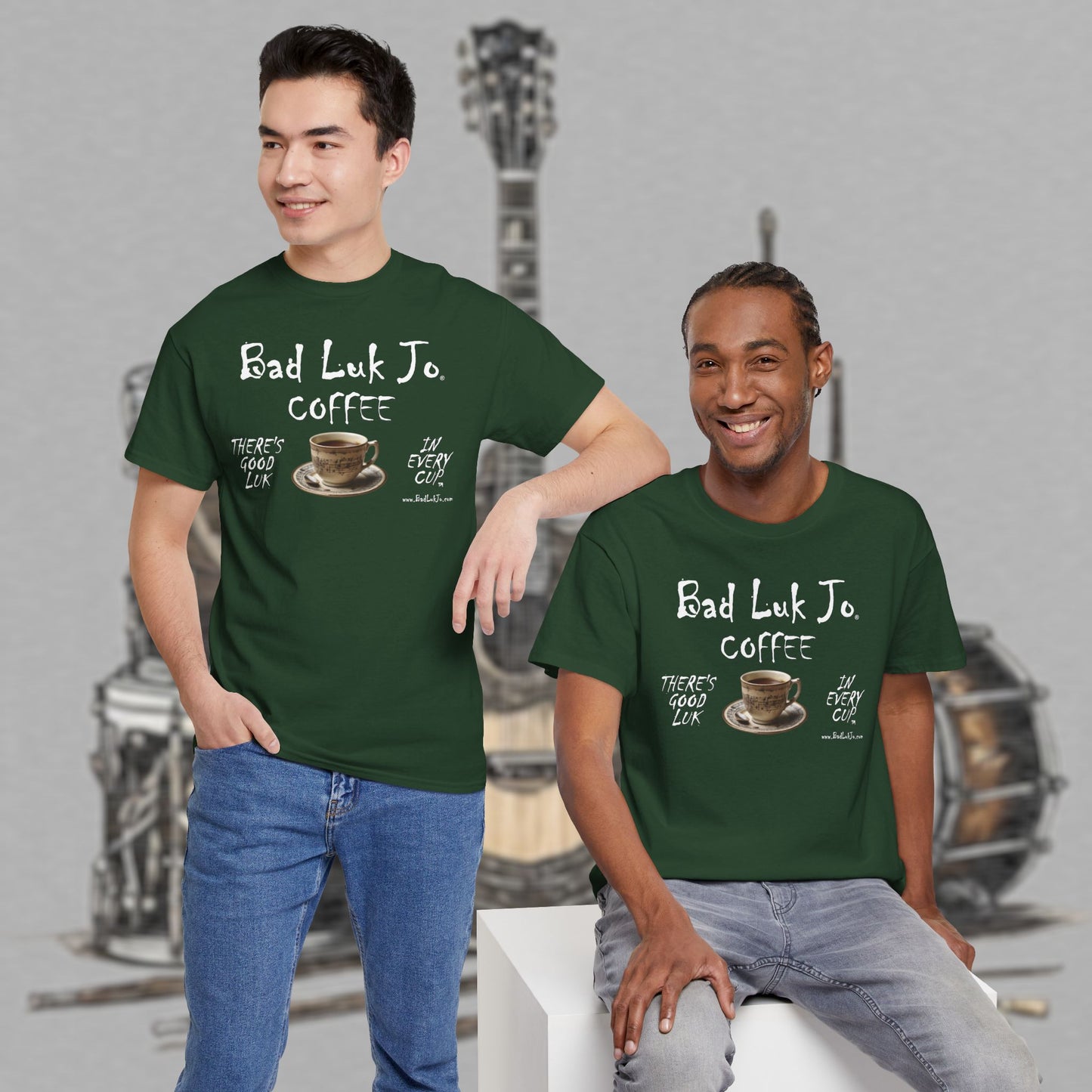 Bad Luk Jo Unisex Heavy Cotton Tee - "There's Good Luk in Every Cup" - Perfect Gift for Coffee Lovers - FREE ECONOMY SHIPPING