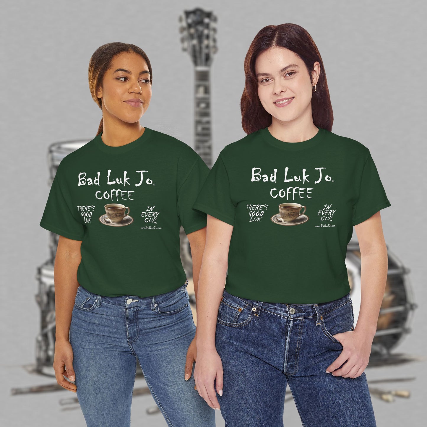 Bad Luk Jo Unisex Heavy Cotton Tee - "There's Good Luk in Every Cup" - Perfect Gift for Coffee Lovers - FREE ECONOMY SHIPPING