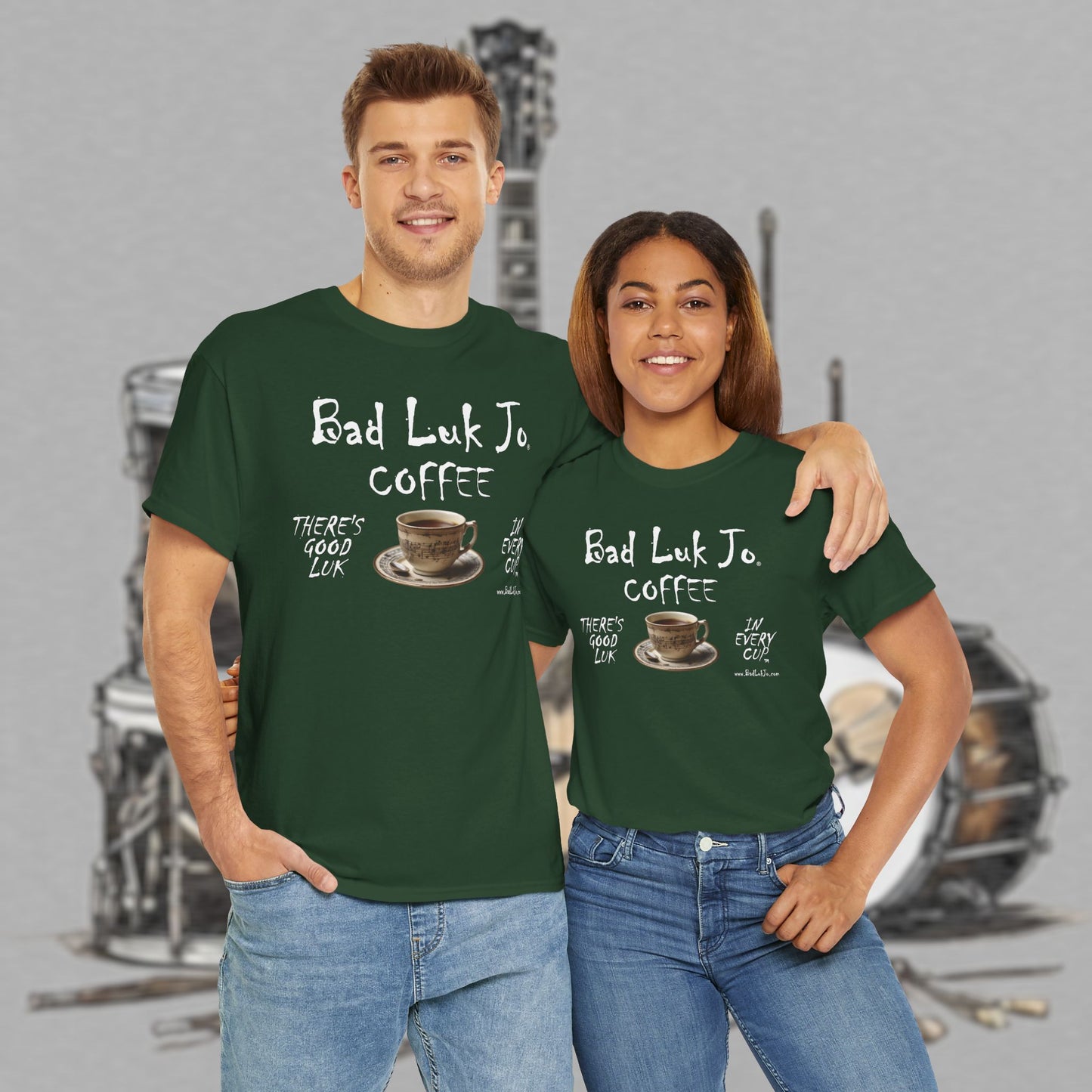 Bad Luk Jo Unisex Heavy Cotton Tee - "There's Good Luk in Every Cup" - Perfect Gift for Coffee Lovers - FREE ECONOMY SHIPPING