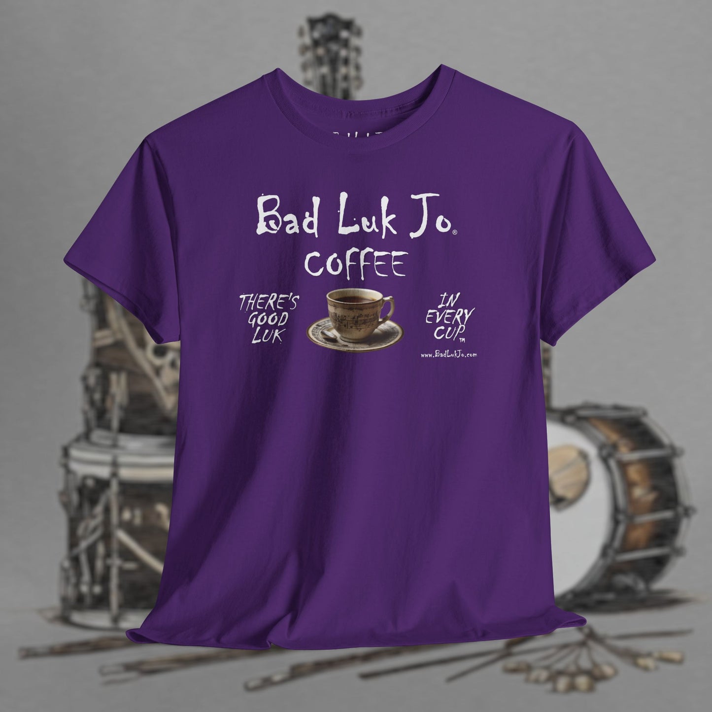 Bad Luk Jo Unisex Heavy Cotton Tee - "There's Good Luk in Every Cup" - Perfect Gift for Coffee Lovers - FREE ECONOMY SHIPPING