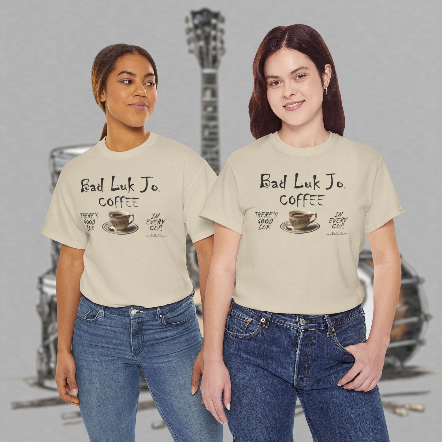 Bad Luk Jo Unisex Heavy Cotton Tee - "There's Good Luk in Every Cup" - Perfect Gift for Coffee Lovers - FREE ECONOMY SHIPPING