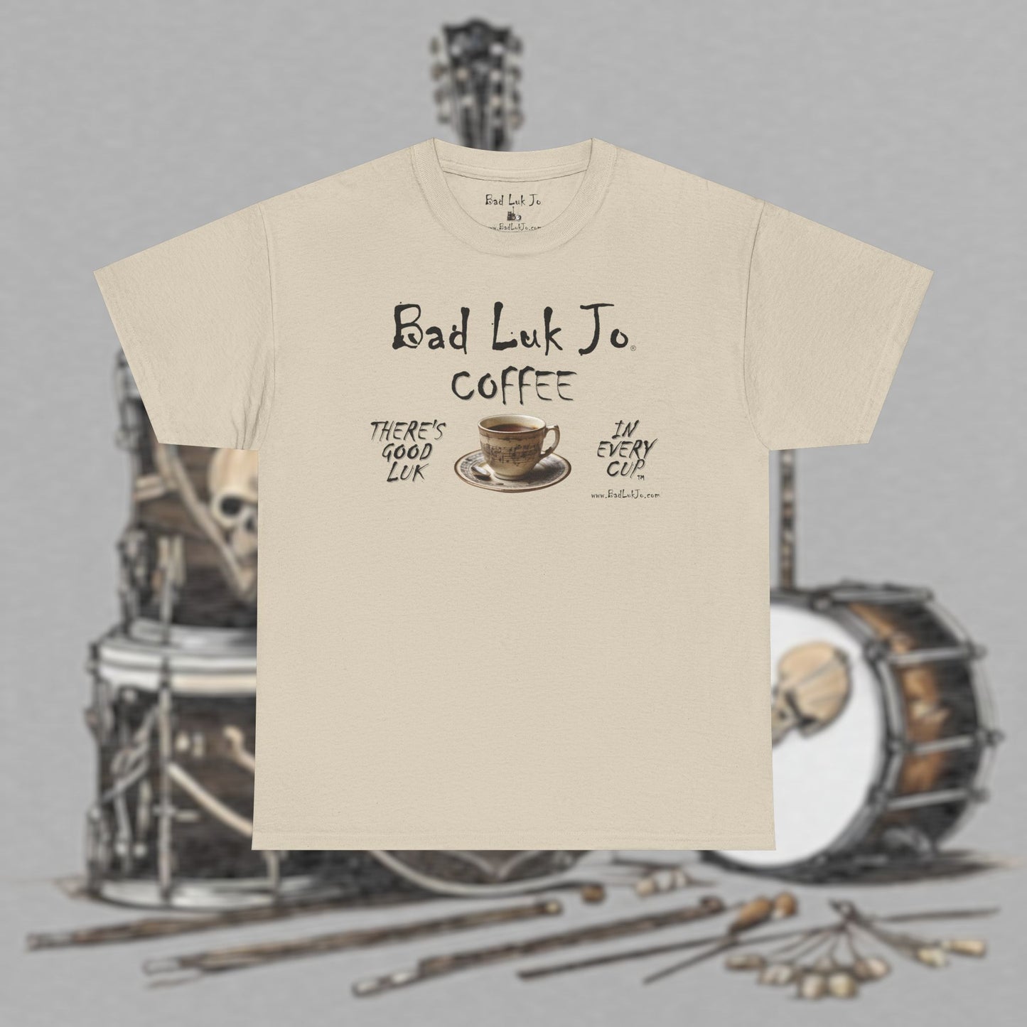 Bad Luk Jo Unisex Heavy Cotton Tee - "There's Good Luk in Every Cup" - Perfect Gift for Coffee Lovers - FREE ECONOMY SHIPPING