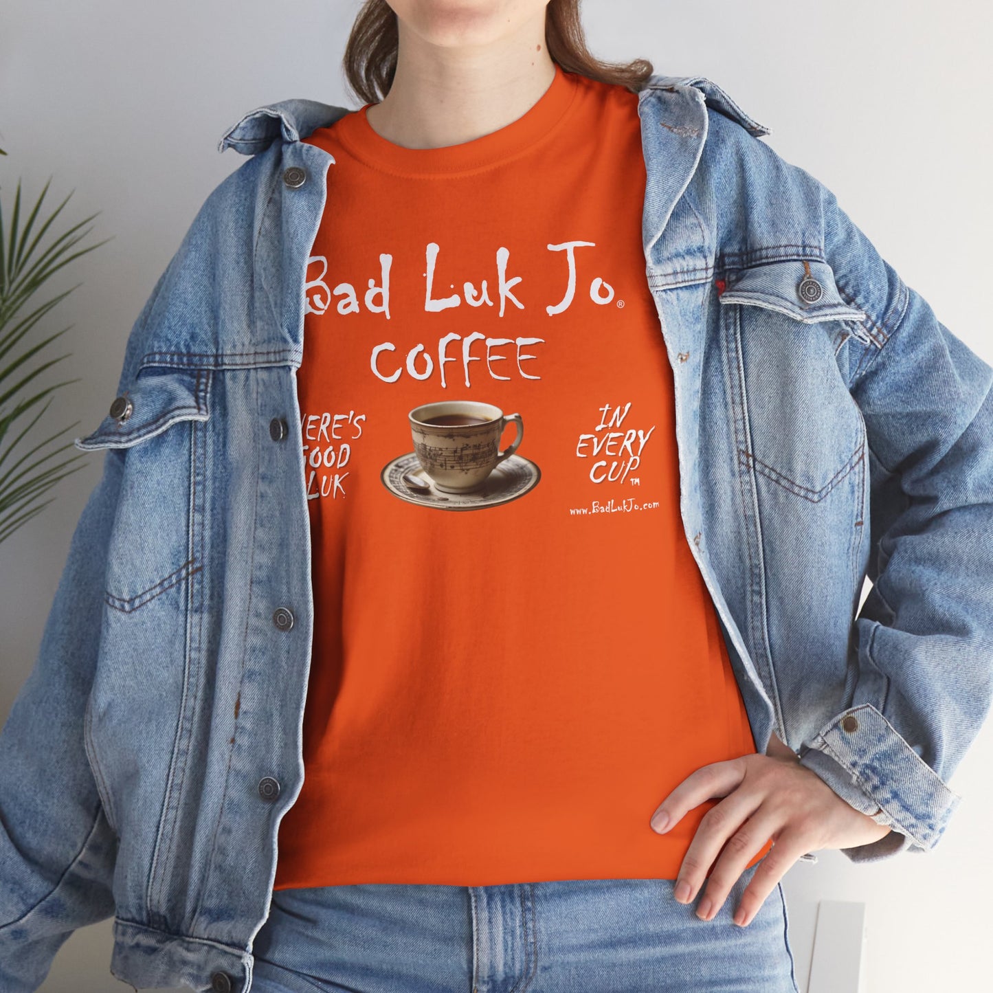 Bad Luk Jo Unisex Heavy Cotton Tee - "There's Good Luk in Every Cup" - Perfect Gift for Coffee Lovers - FREE ECONOMY SHIPPING