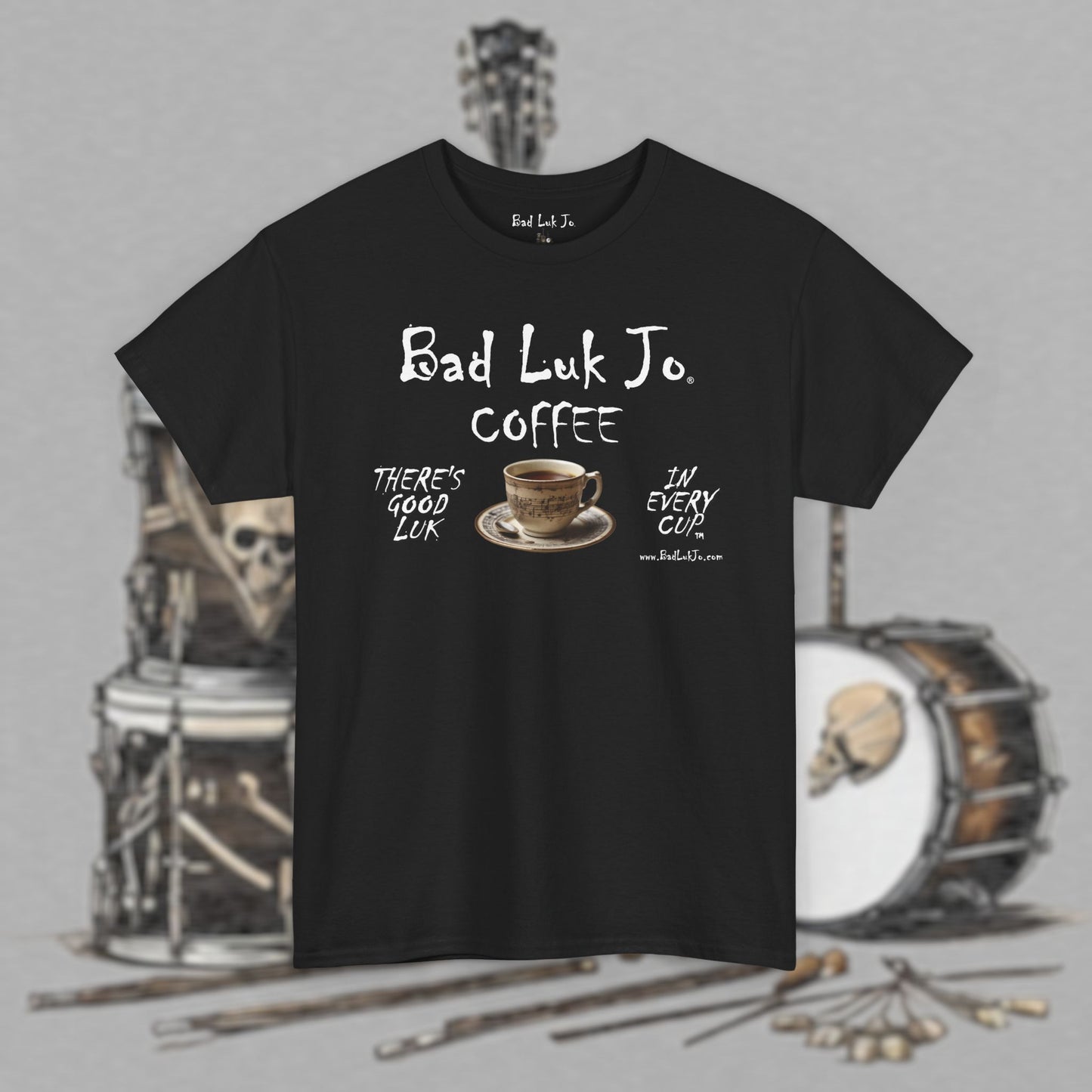 Bad Luk Jo Unisex Heavy Cotton Tee - "There's Good Luk in Every Cup" - Perfect Gift for Coffee Lovers - FREE ECONOMY SHIPPING