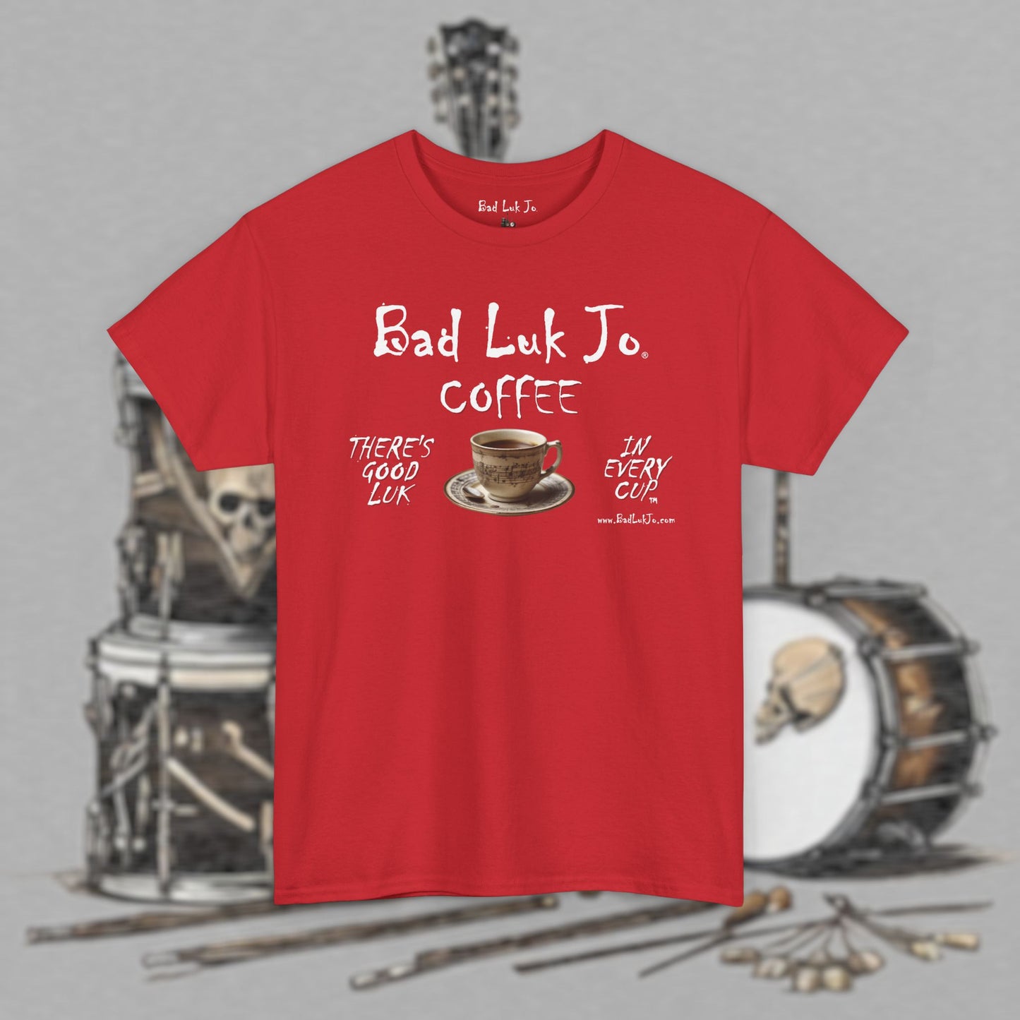 Bad Luk Jo Unisex Heavy Cotton Tee - "There's Good Luk in Every Cup" - Perfect Gift for Coffee Lovers - FREE ECONOMY SHIPPING