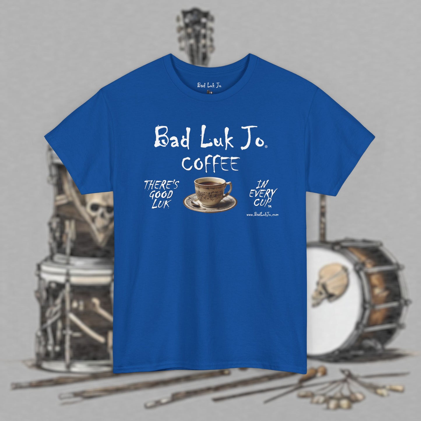 Bad Luk Jo Unisex Heavy Cotton Tee - "There's Good Luk in Every Cup" - Perfect Gift for Coffee Lovers - FREE ECONOMY SHIPPING