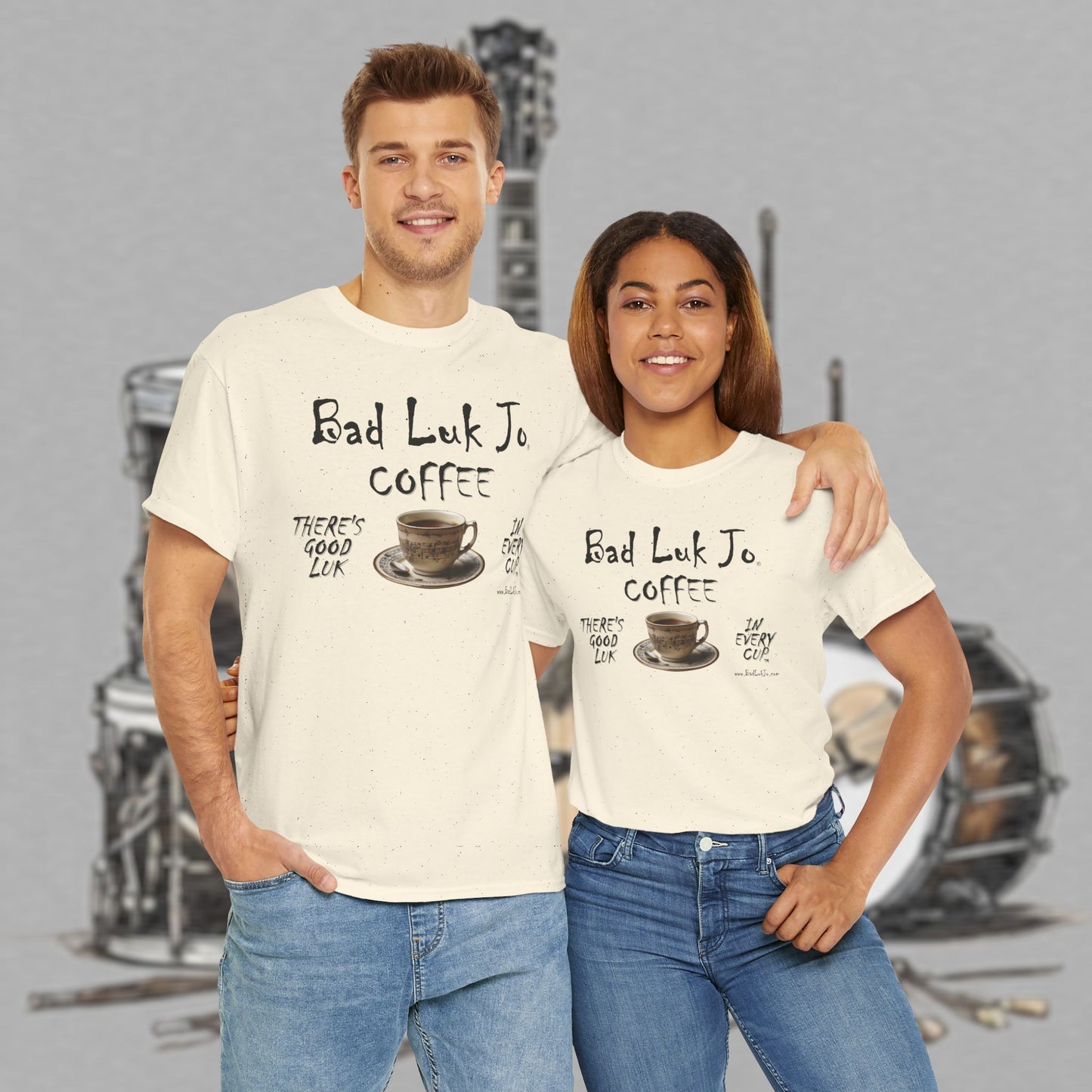 Bad Luk Jo Unisex Heavy Cotton Tee - "There's Good Luk in Every Cup" - Perfect Gift for Coffee Lovers - FREE ECONOMY SHIPPING