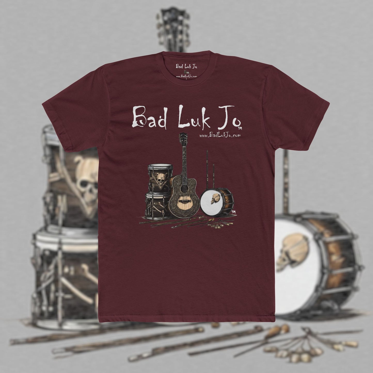 Bad Luk Jo T-Shirt - Alternate Design - No Printing on Back - Unisex Cotton "Crew Tee" - Classic Fit (Tighter) - Perfect for Musicians and Music Lovers - FREE ECONOMY SHIPPING