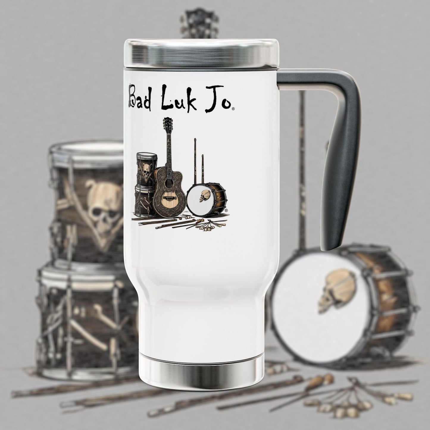 Bad Luk Jo Stainless Steel Travel Mug - 14oz Coffee Lover's Beverage Tumbler with Handle - FREE ECONOMY SHIPPING