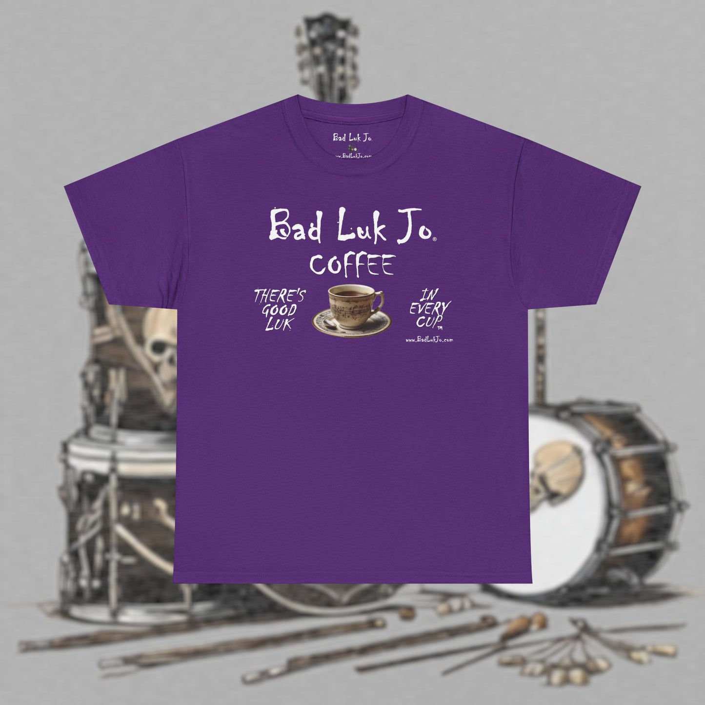 Bad Luk Jo Unisex Heavy Cotton Tee - "There's Good Luk in Every Cup" - Perfect Gift for Coffee Lovers - FREE ECONOMY SHIPPING