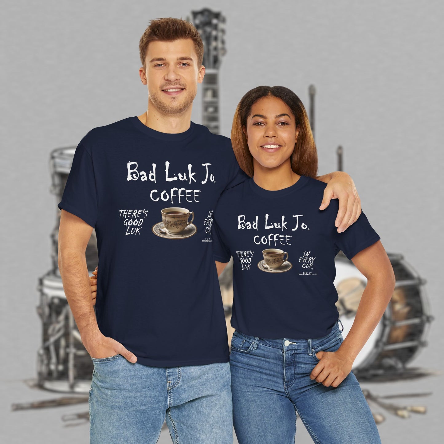 Bad Luk Jo Unisex Heavy Cotton Tee - "There's Good Luk in Every Cup" - Perfect Gift for Coffee Lovers - FREE ECONOMY SHIPPING