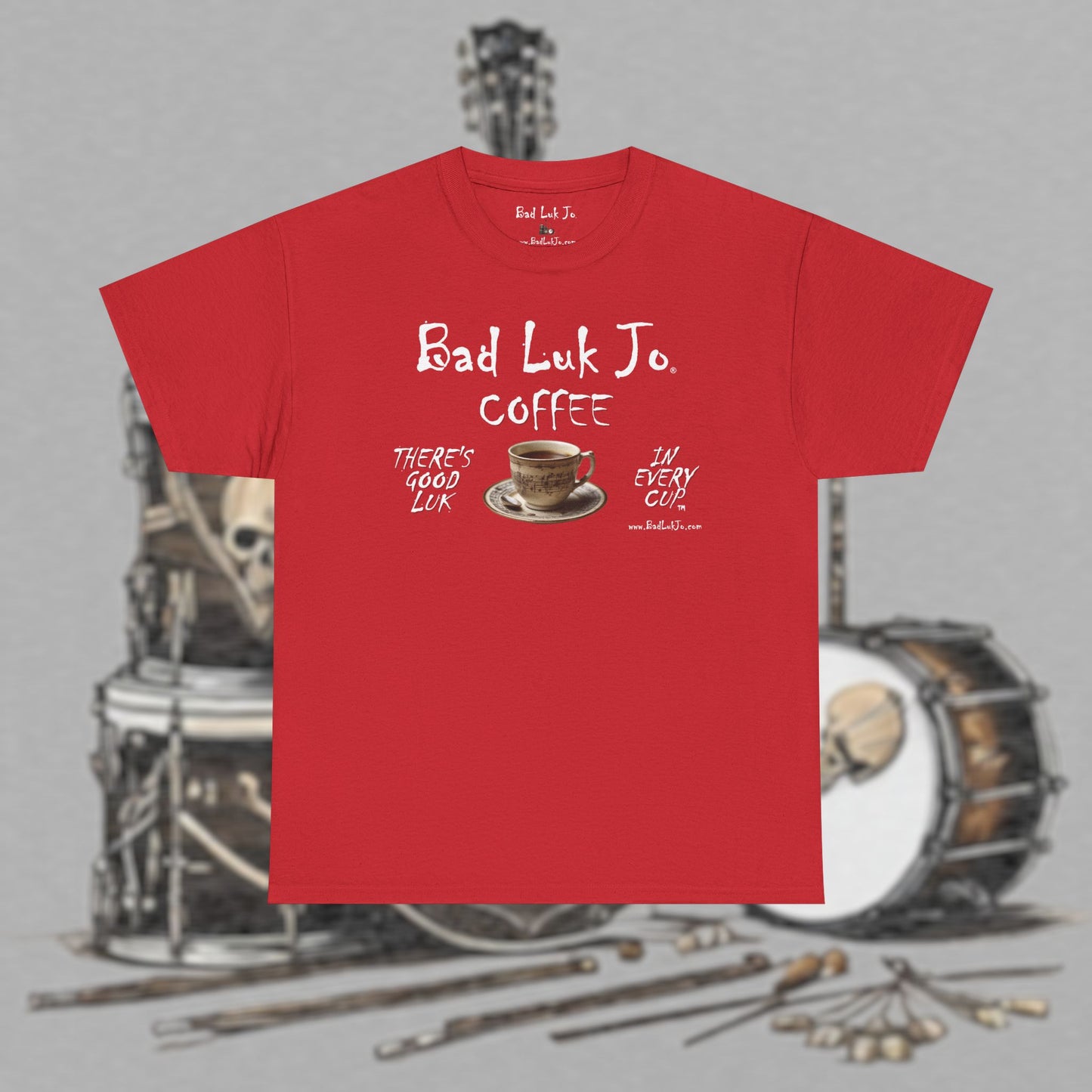 Bad Luk Jo Unisex Heavy Cotton Tee - "There's Good Luk in Every Cup" - Perfect Gift for Coffee Lovers - FREE ECONOMY SHIPPING