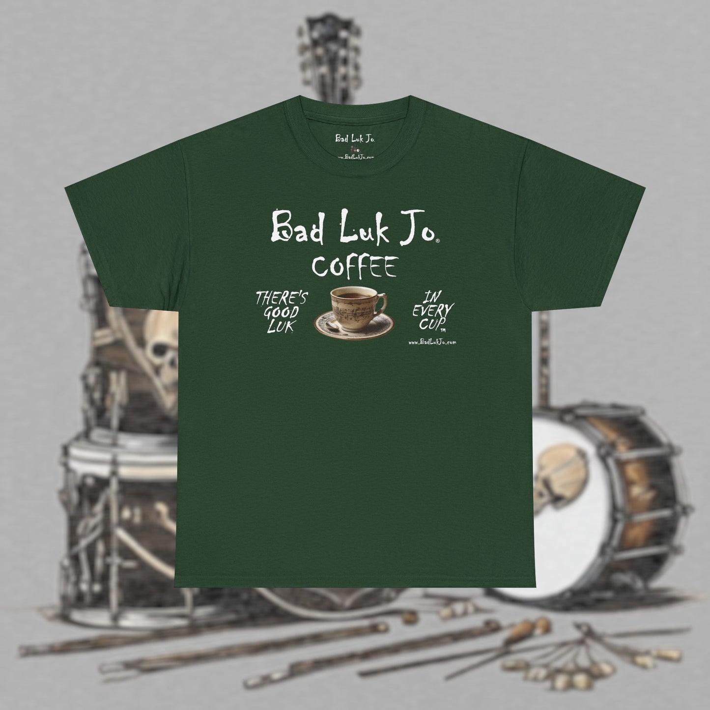 Bad Luk Jo Unisex Heavy Cotton Tee - "There's Good Luk in Every Cup" - Perfect Gift for Coffee Lovers - FREE ECONOMY SHIPPING