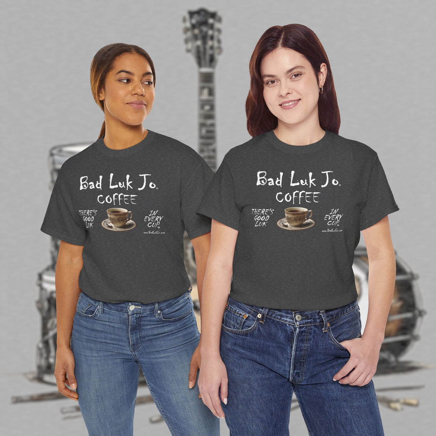 Bad Luk Jo Unisex Heavy Cotton Tee - "There's Good Luk in Every Cup" - Perfect Gift for Coffee Lovers - FREE ECONOMY SHIPPING