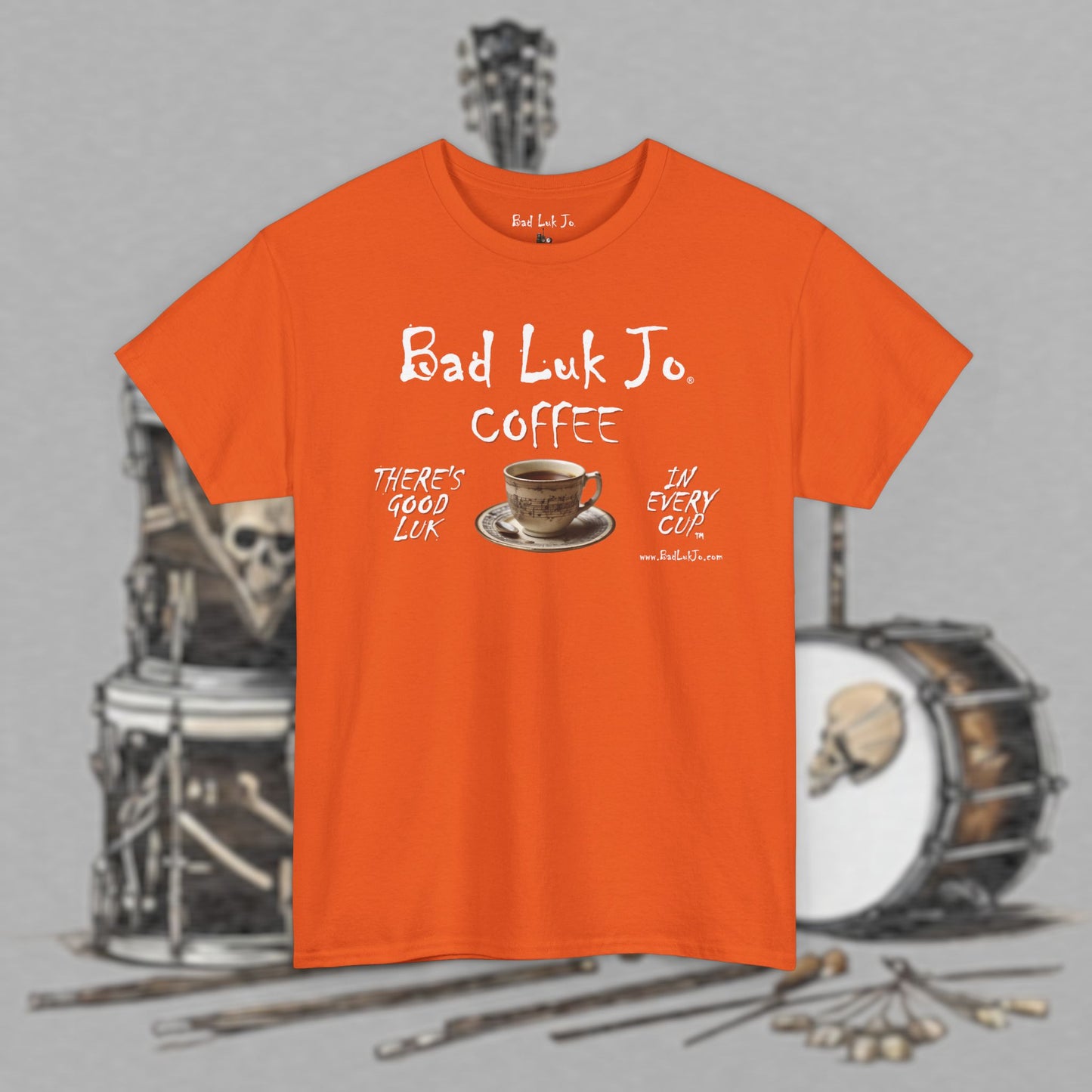 Bad Luk Jo Unisex Heavy Cotton Tee - "There's Good Luk in Every Cup" - Perfect Gift for Coffee Lovers - FREE ECONOMY SHIPPING