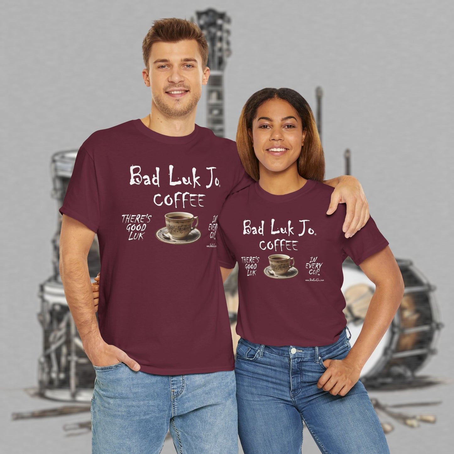 Bad Luk Jo Unisex Heavy Cotton Tee - "There's Good Luk in Every Cup" - Perfect Gift for Coffee Lovers - FREE ECONOMY SHIPPING