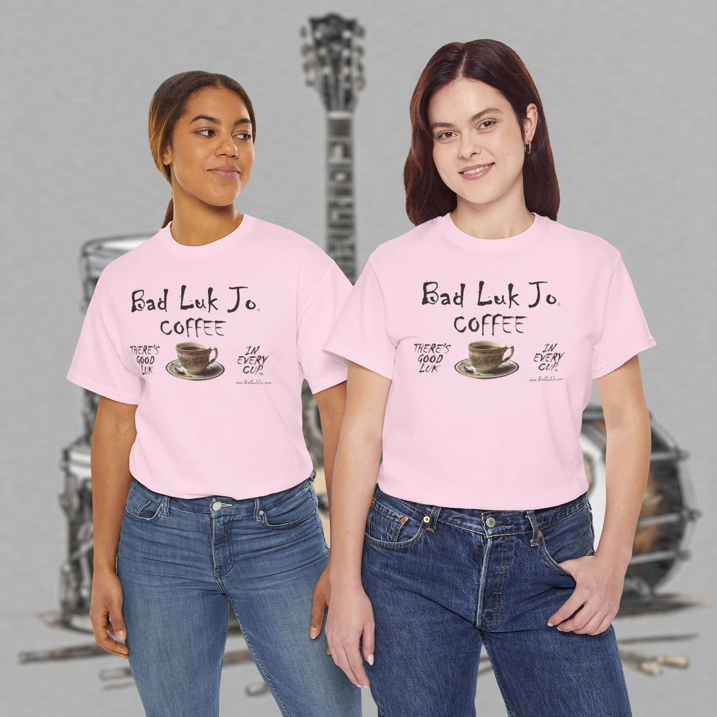 Bad Luk Jo Unisex Heavy Cotton Tee - "There's Good Luk in Every Cup" - Perfect Gift for Coffee Lovers - FREE ECONOMY SHIPPING